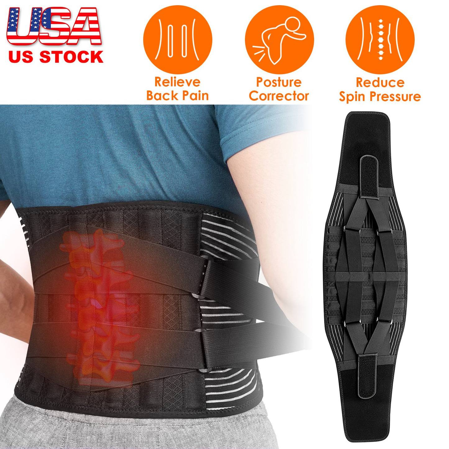 Lumbar Back Support Brace with Breathable Mesh, 2XL