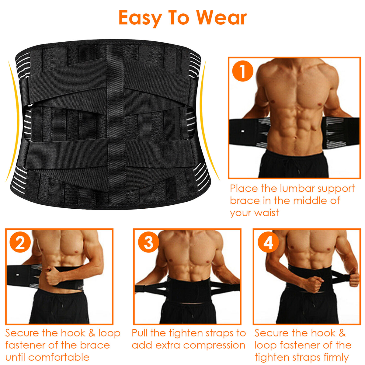 Lumbar Back Support Brace with Breathable Mesh, 2XL