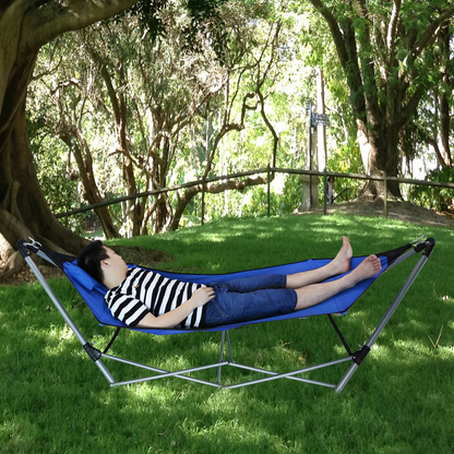 Foldable Camping Hammock with Carrying Bag - Blue