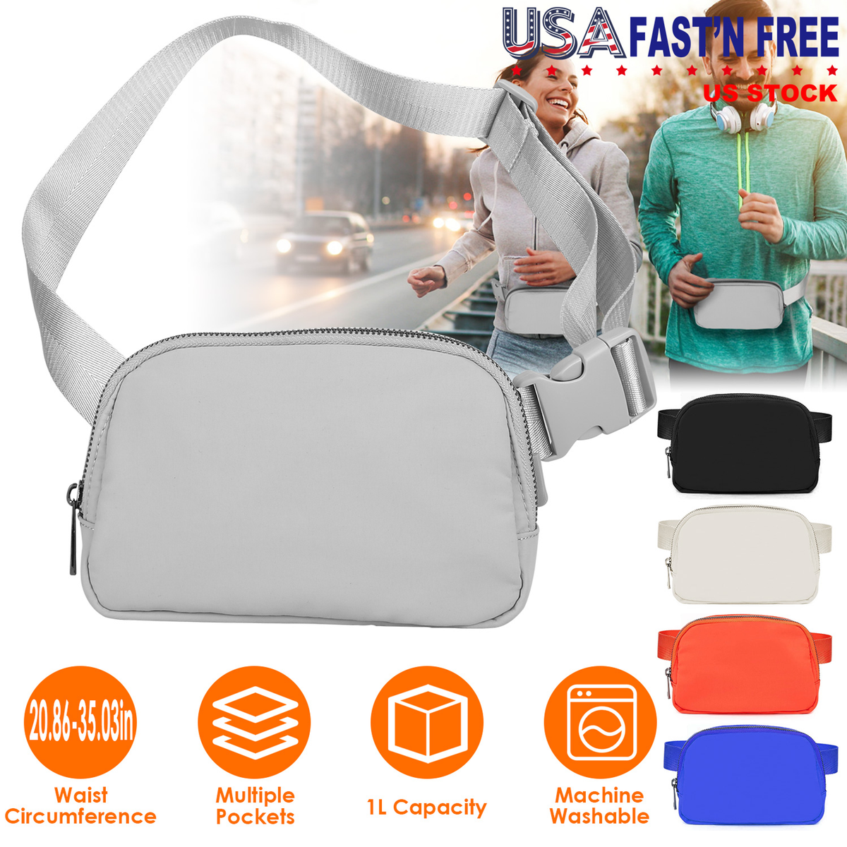Sport Fan Waist Belt Bag with Zippered Pockets