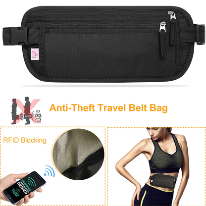 RFID-Blocking Travel Money Belt Waist Bag