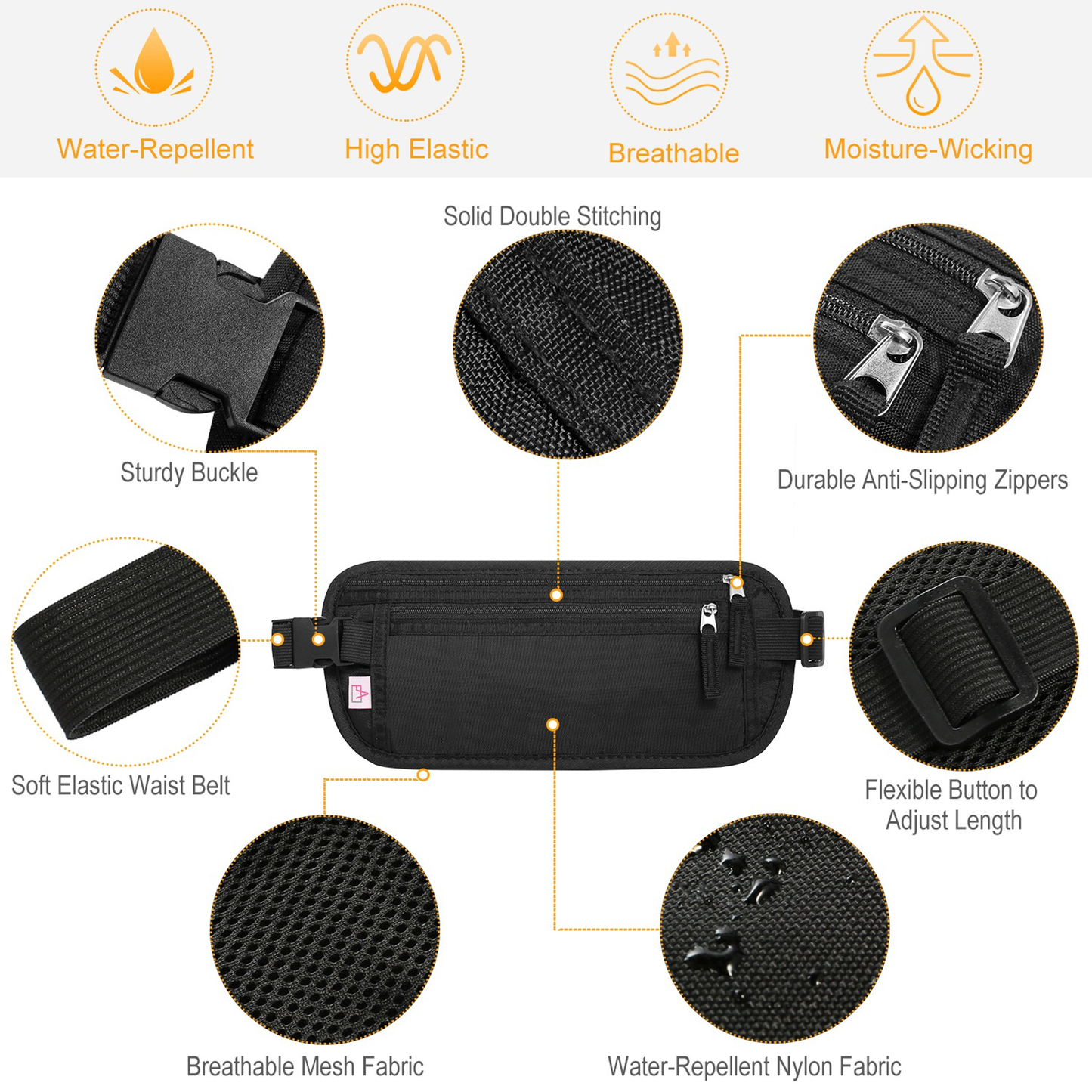 RFID-Blocking Travel Money Belt Waist Bag