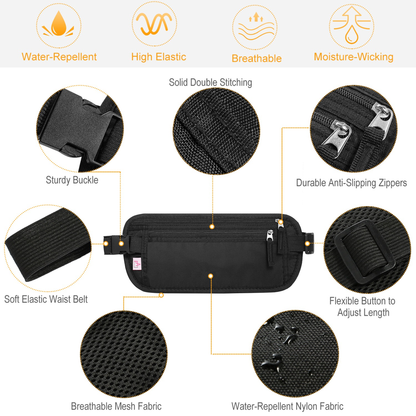 RFID-Blocking Travel Money Belt Waist Bag