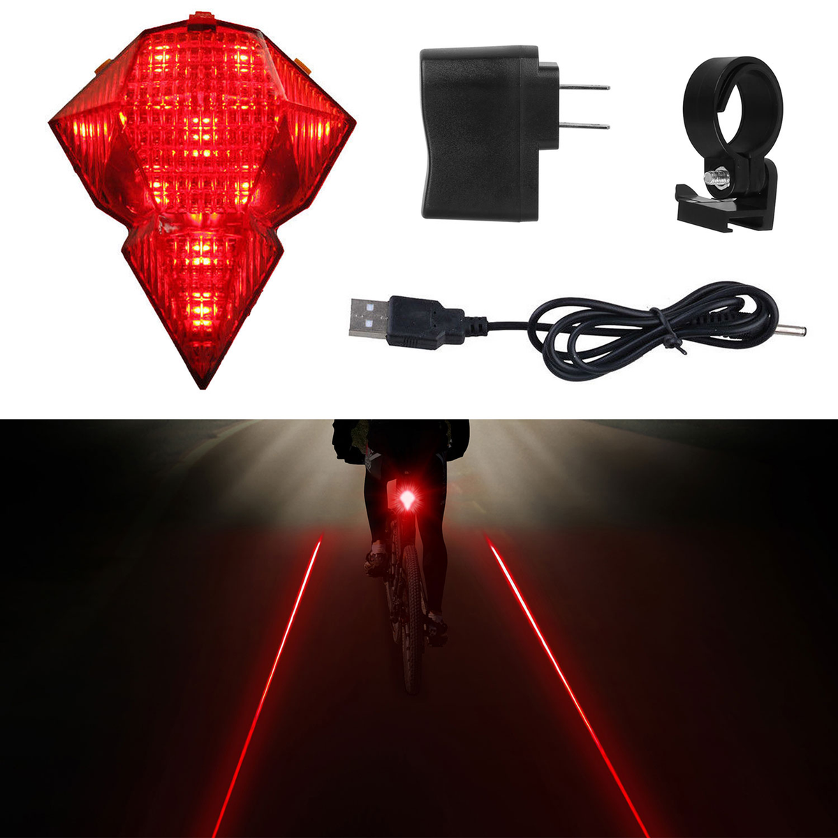 Rechargeable Red LED Laser Bike Taillight
