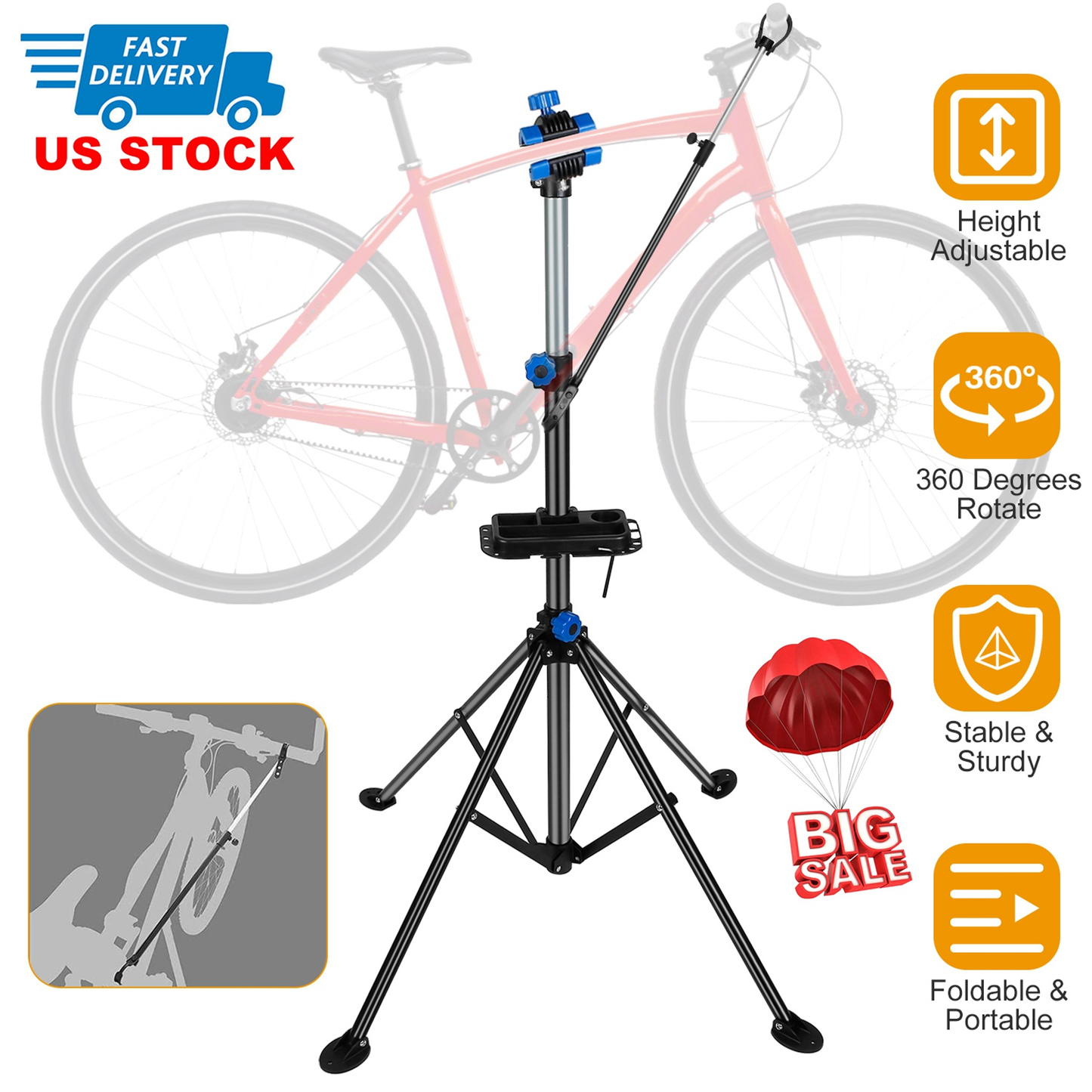Height-Adjustable Foldable Bicycle Repair Stand