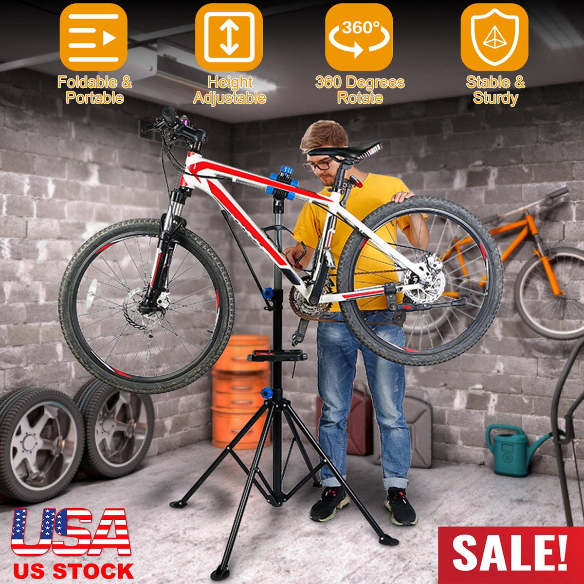 Height-Adjustable Foldable Bicycle Repair Stand