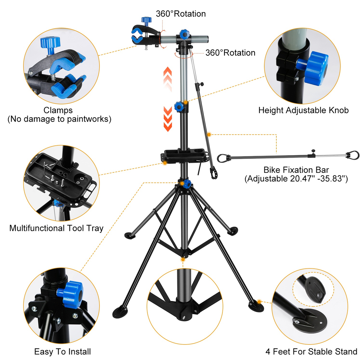 Height-Adjustable Foldable Bicycle Repair Stand