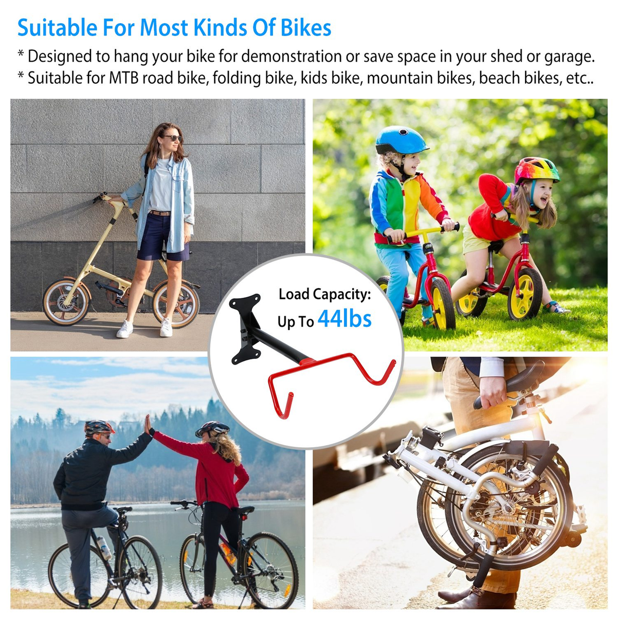 Foldable Bike Wall Mount Rack, Holds Up to 44 lbs