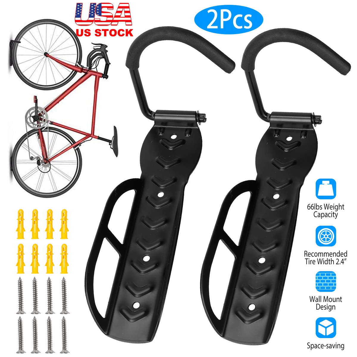 2Pcs Wall-Mount Vertical Bike Racks