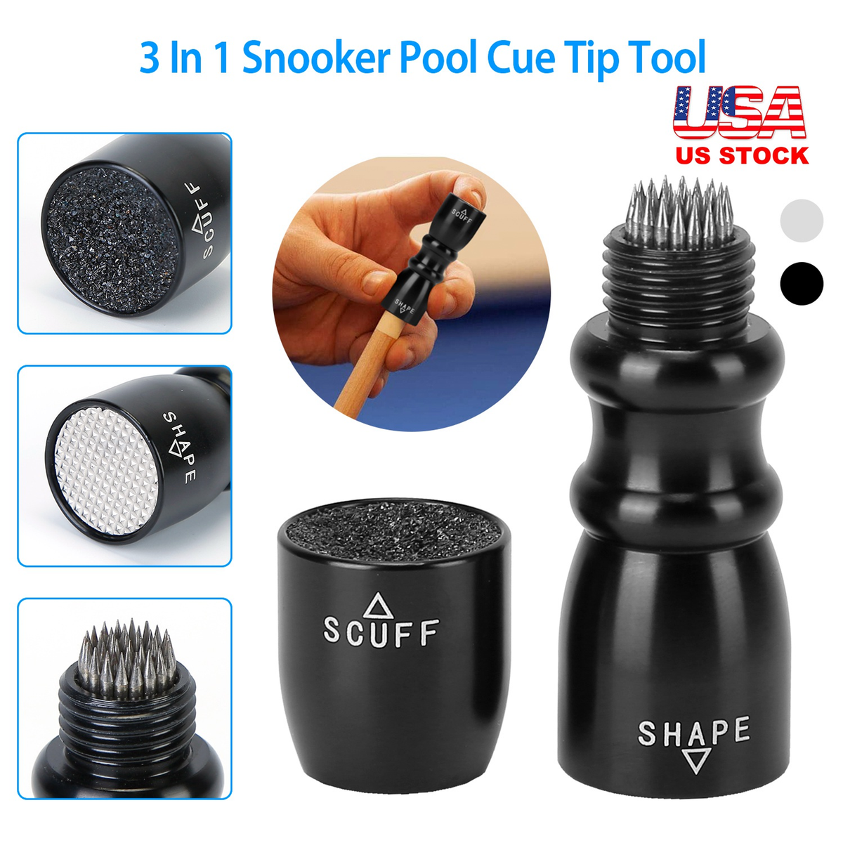 3-in-1 Billiard Pool Cue Tip Tool, Aluminum