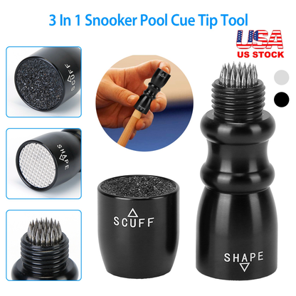 3-in-1 Billiard Pool Cue Tip Tool, Aluminum