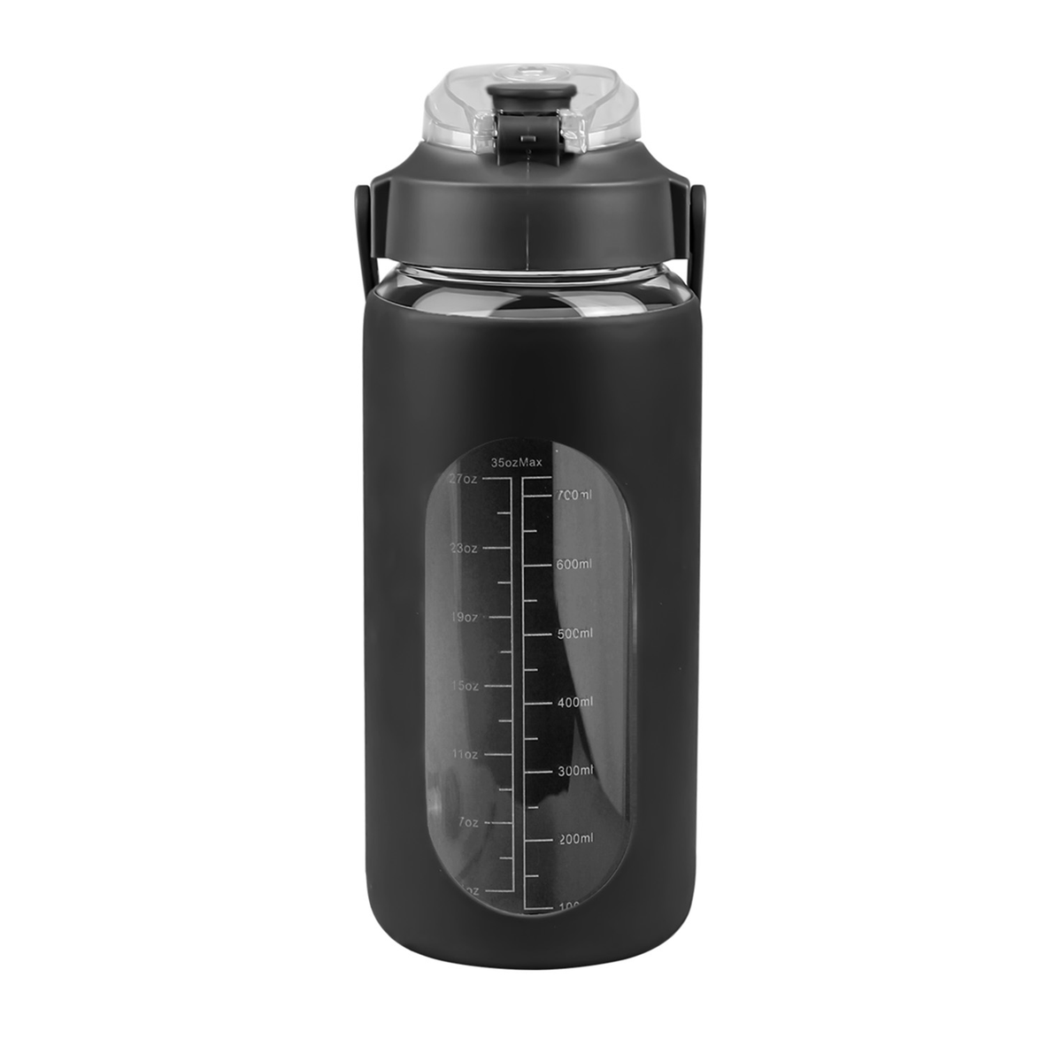 Glass Water Bottle with Straw 34 oz - Black