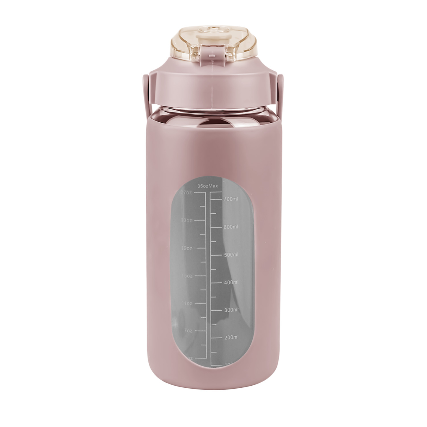 34 oz Glass Water Bottle with Time Markers, Coffee