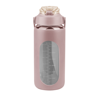 34 oz Glass Water Bottle with Time Markers, Coffee