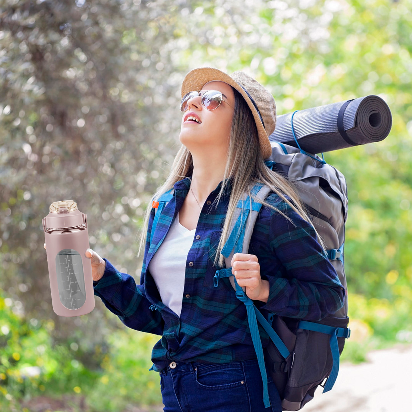 34 oz Glass Water Bottle with Time Markers, Coffee