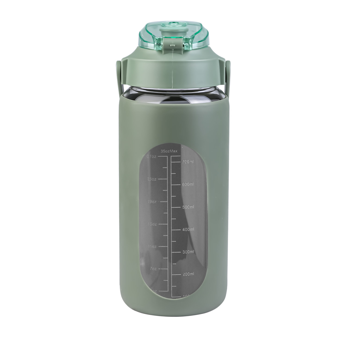 34 oz Glass Water Bottle with Time Markers, Coffee