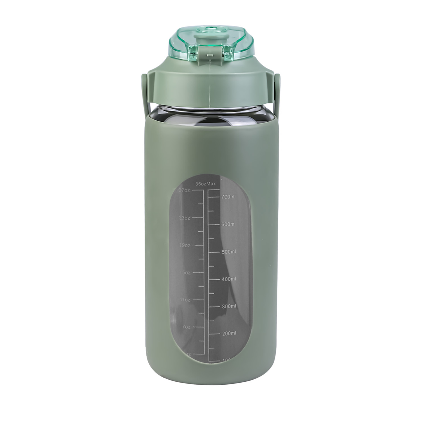34 oz Glass Water Bottle with Time Markers, Coffee