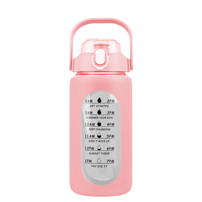 34 oz Glass Water Bottle with Time Markers, Pink