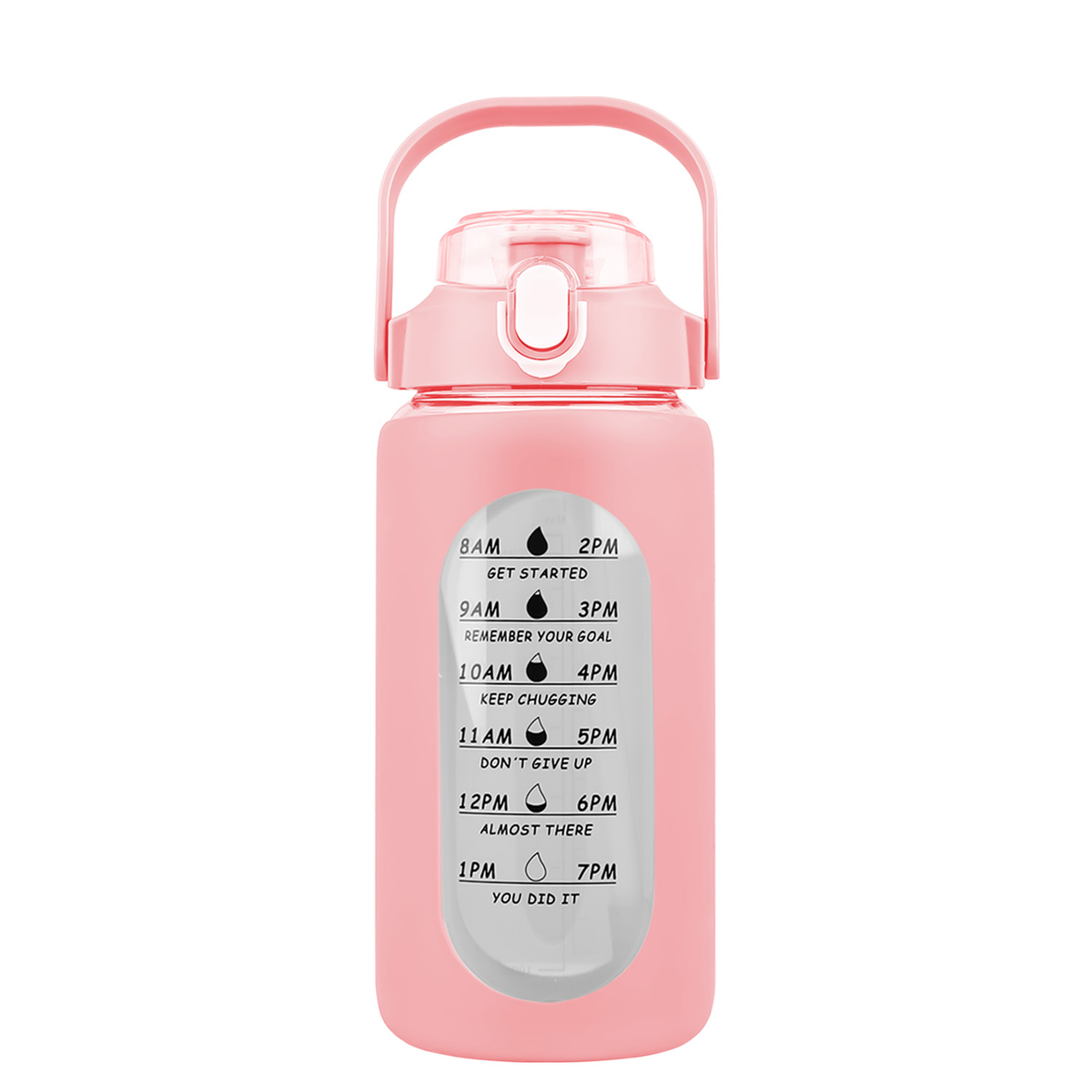 34 oz Glass Water Bottle with Time Markers, Pink