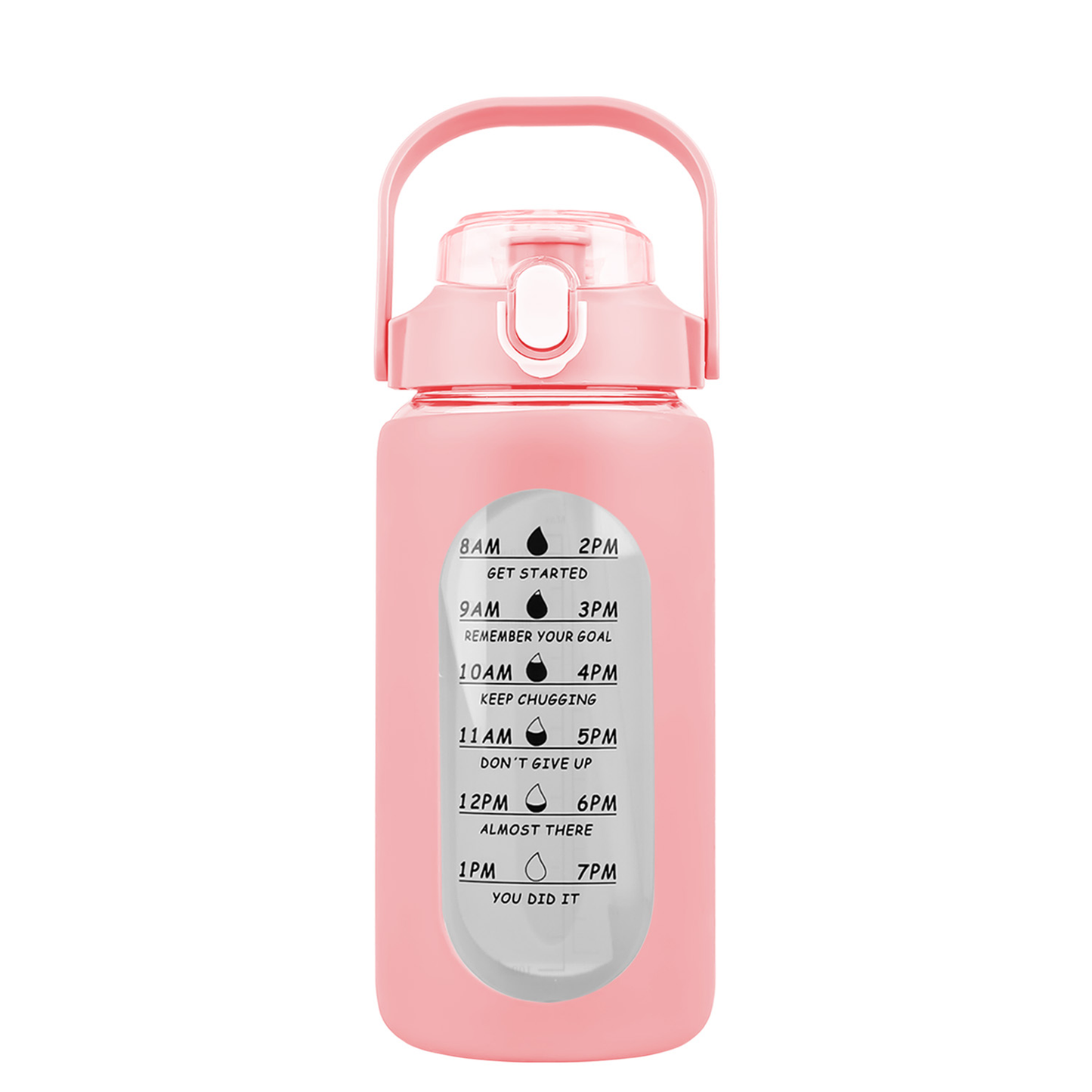 34 oz Glass Water Bottle with Time Markers, Pink