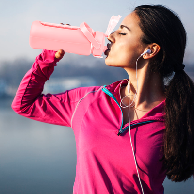 34 oz Glass Water Bottle with Time Markers, Pink