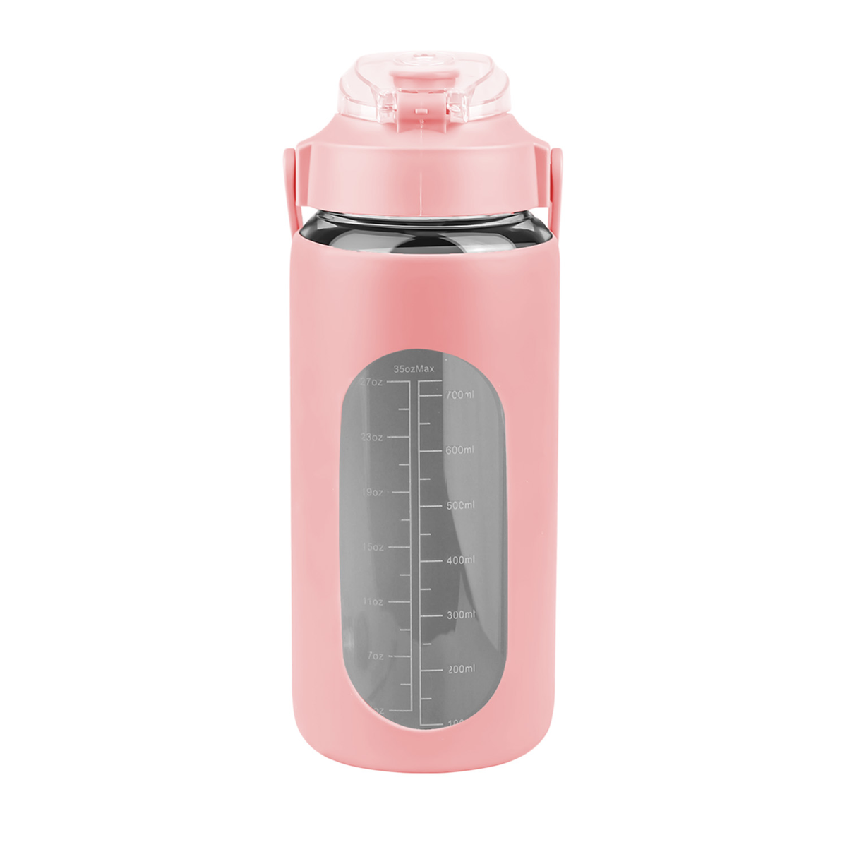 34 oz Glass Water Bottle with Time Markers, Pink