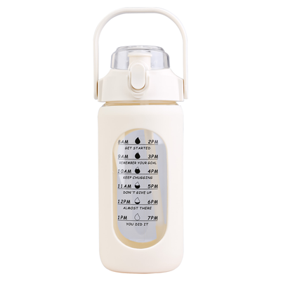 Glass Water Bottle with Straw 34 oz - White