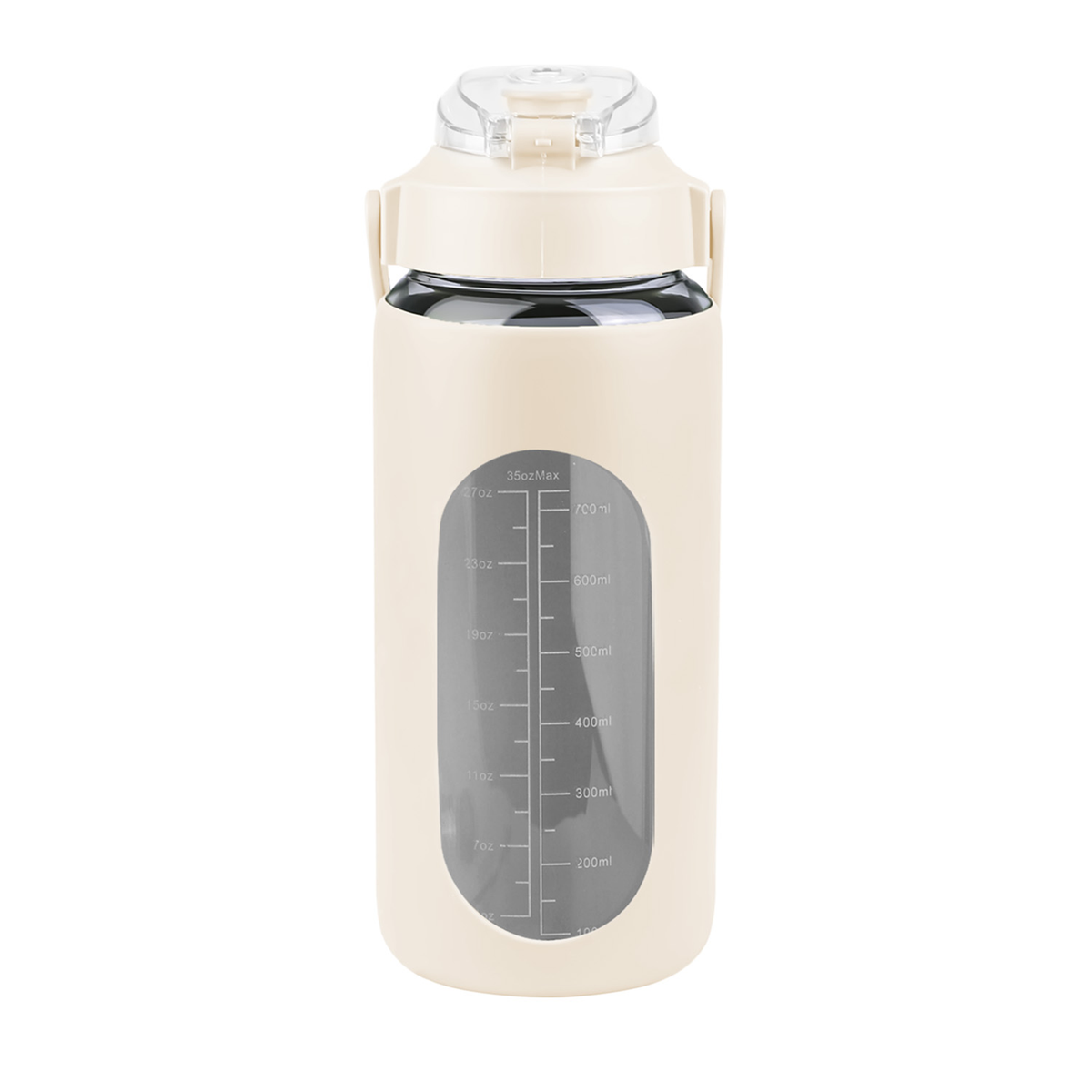 Glass Water Bottle with Straw 34 oz - White