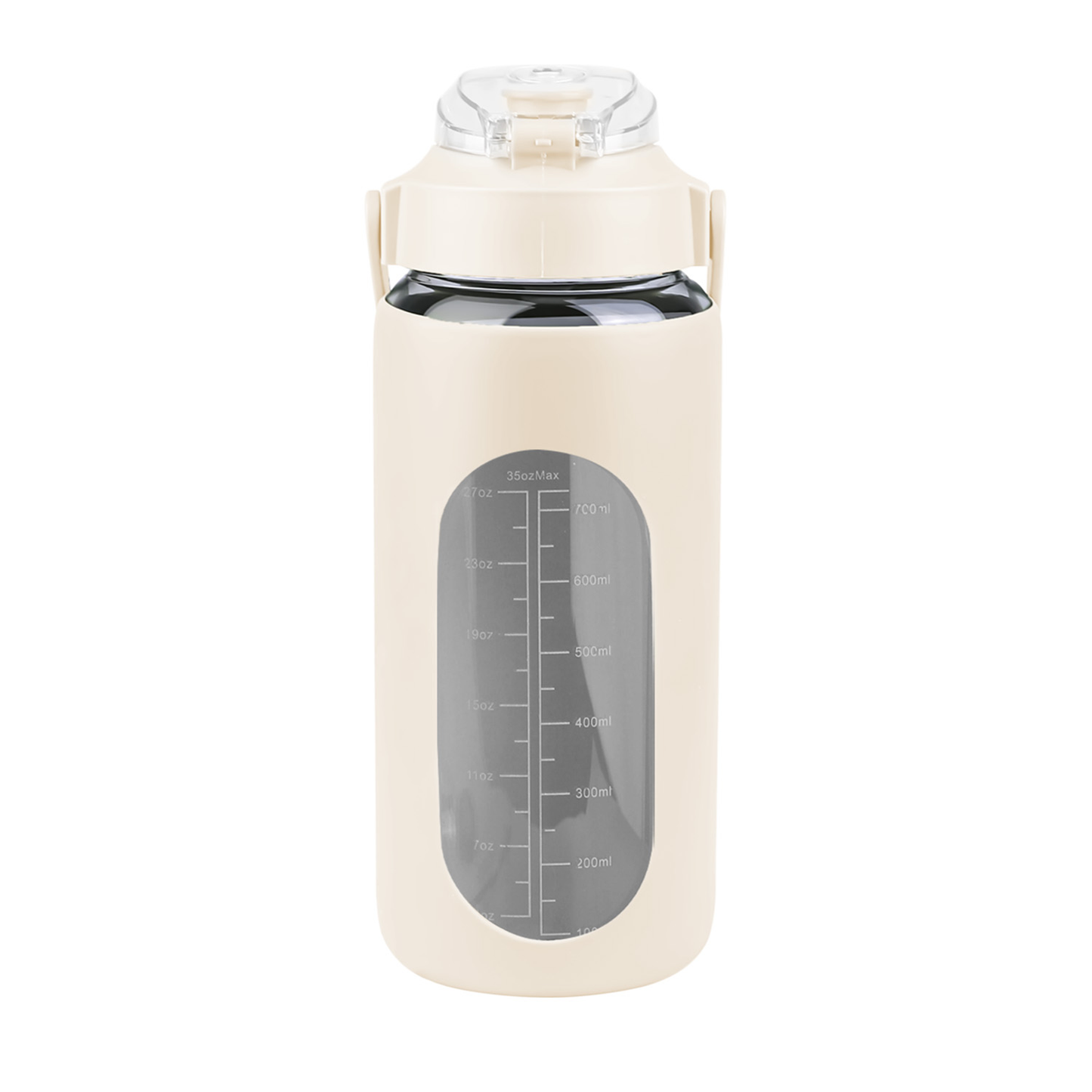 Glass Water Bottle with Straw 34 oz - White