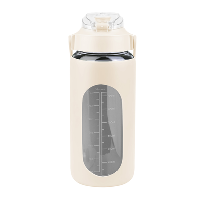 Glass Water Bottle with Straw 34 oz - White