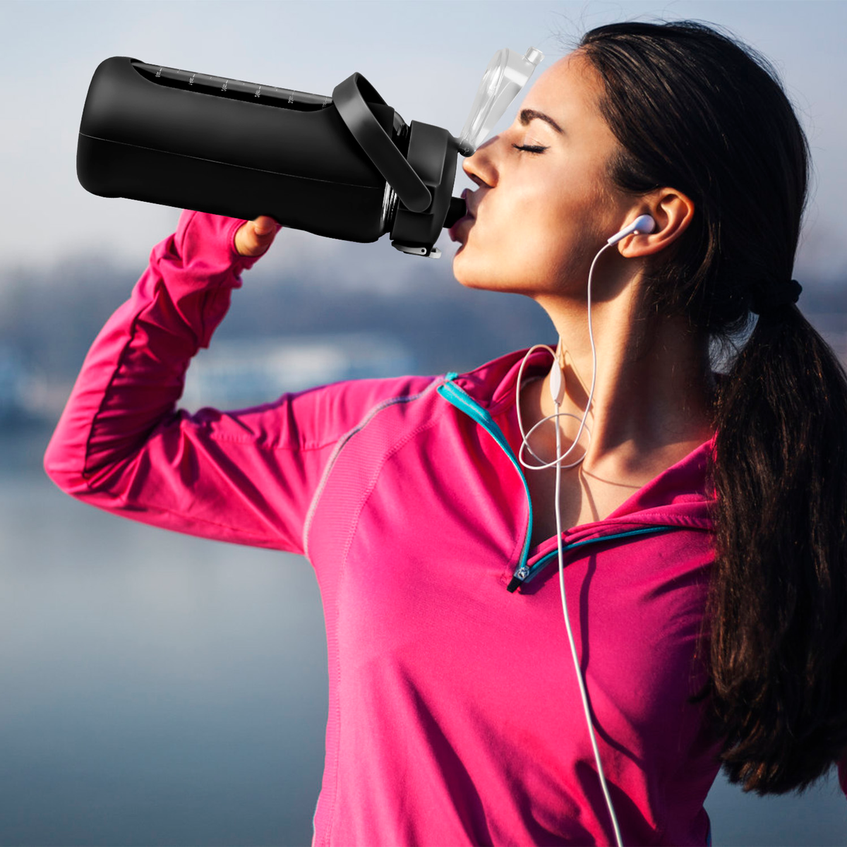 64oz Glass Water Bottle Black