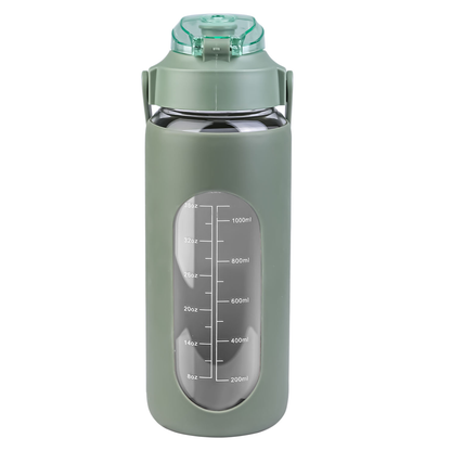 64oz Glass Water Bottle Green