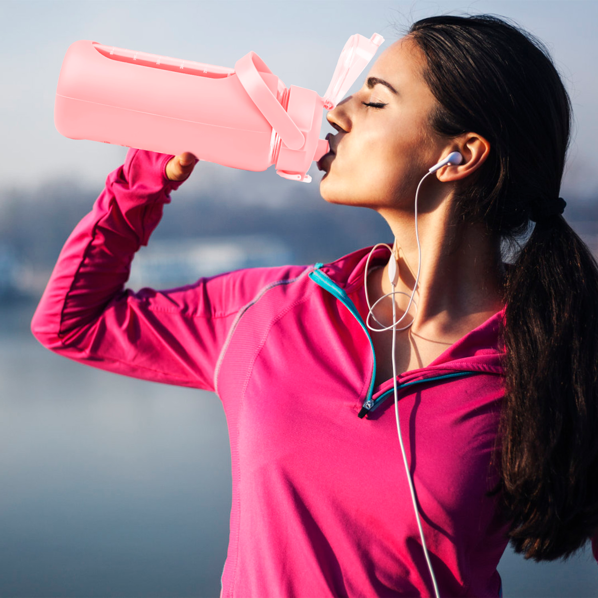 64oz Glass Water Bottle Pink