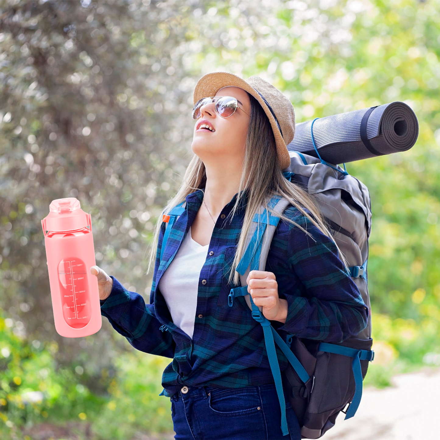 64oz Glass Water Bottle Pink