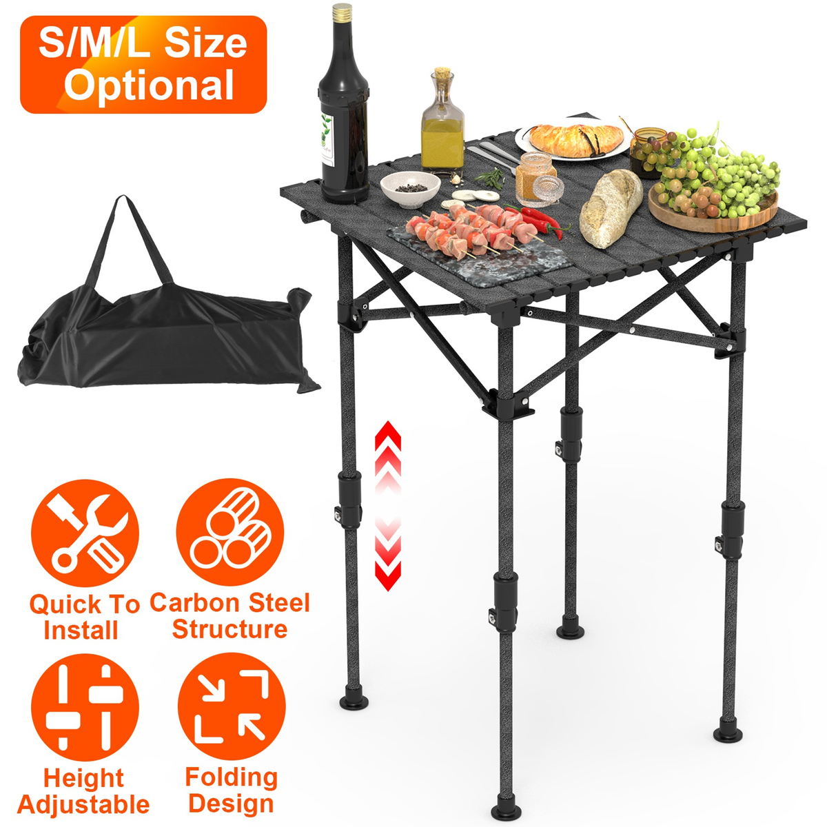 Portable Folding Camping Table Carbon Steel Adjustable