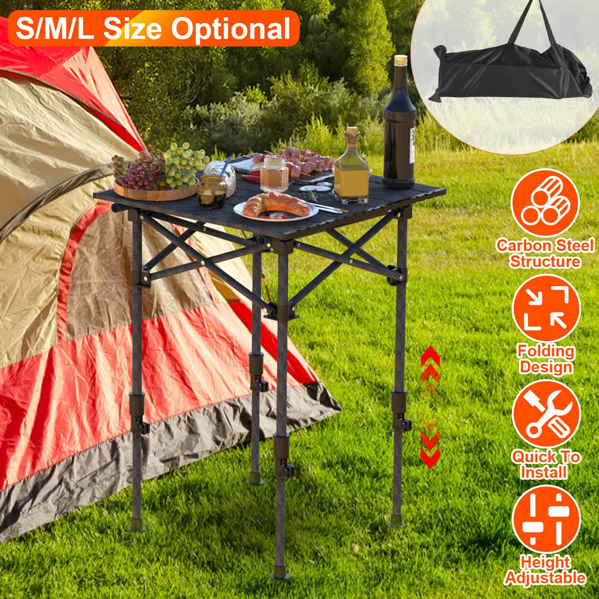 Portable Folding Camping Table Carbon Steel Adjustable