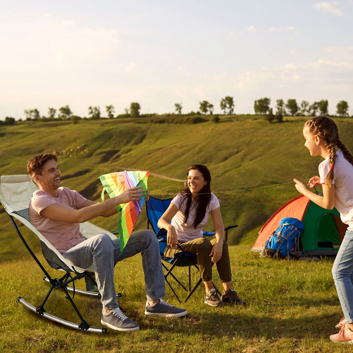 Portable Camping Rocking Chair (Beige)