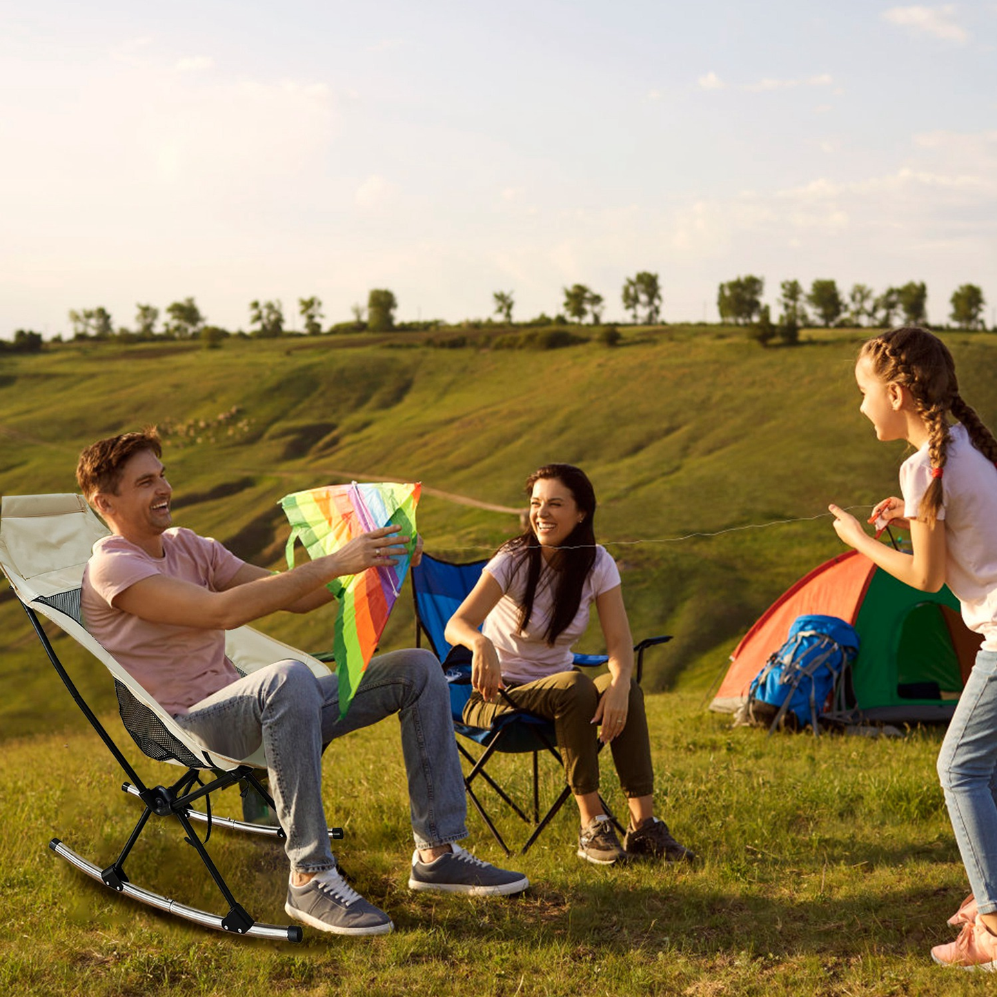 Portable Camping Rocking Chair (Beige)
