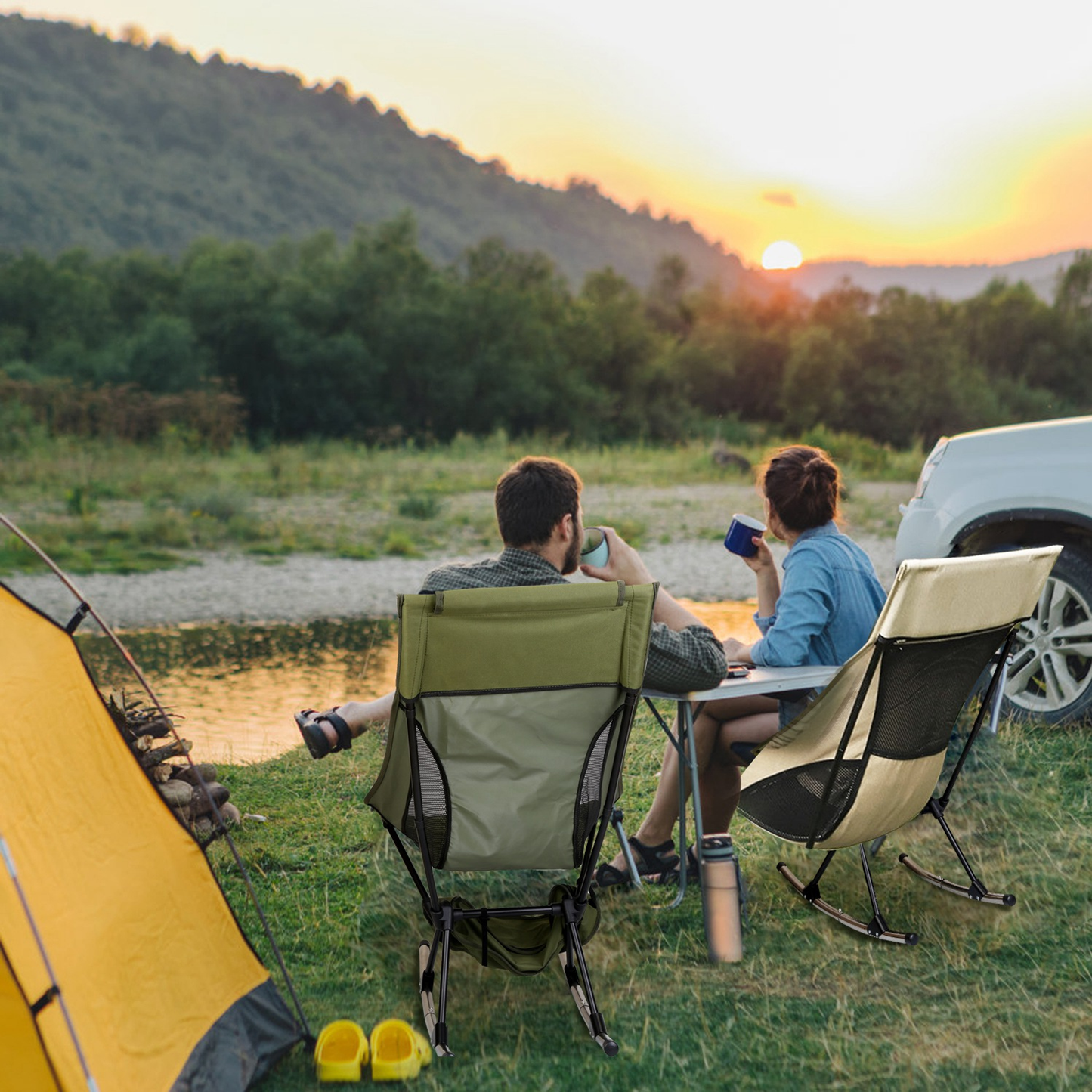 Portable Camping Rocking Chair (Beige)