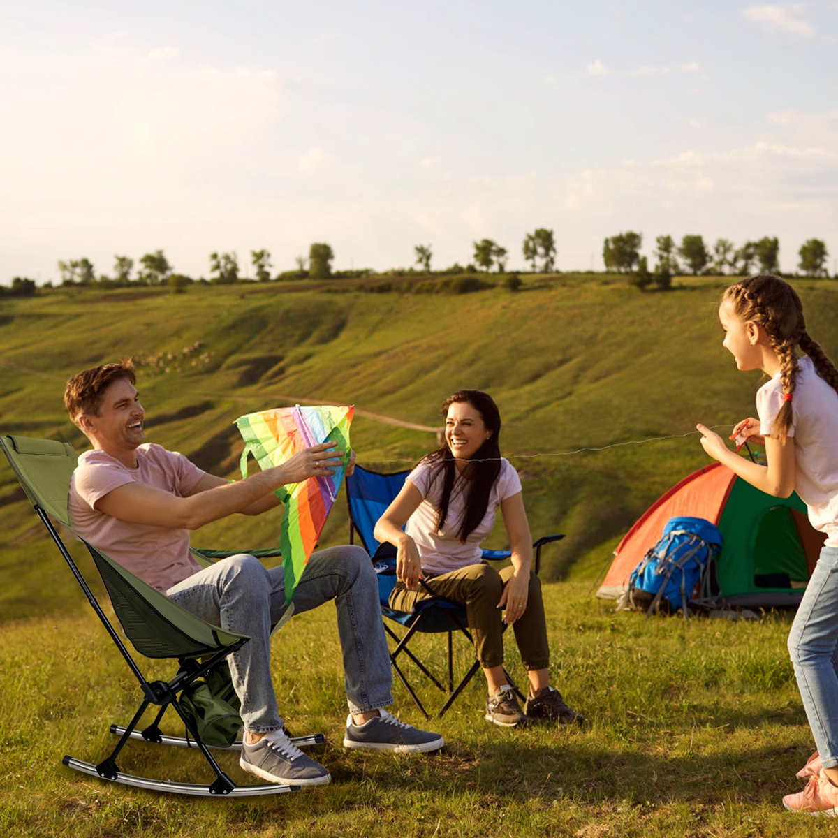 Portable Camping Rocking Chair with Storage Bag, Green