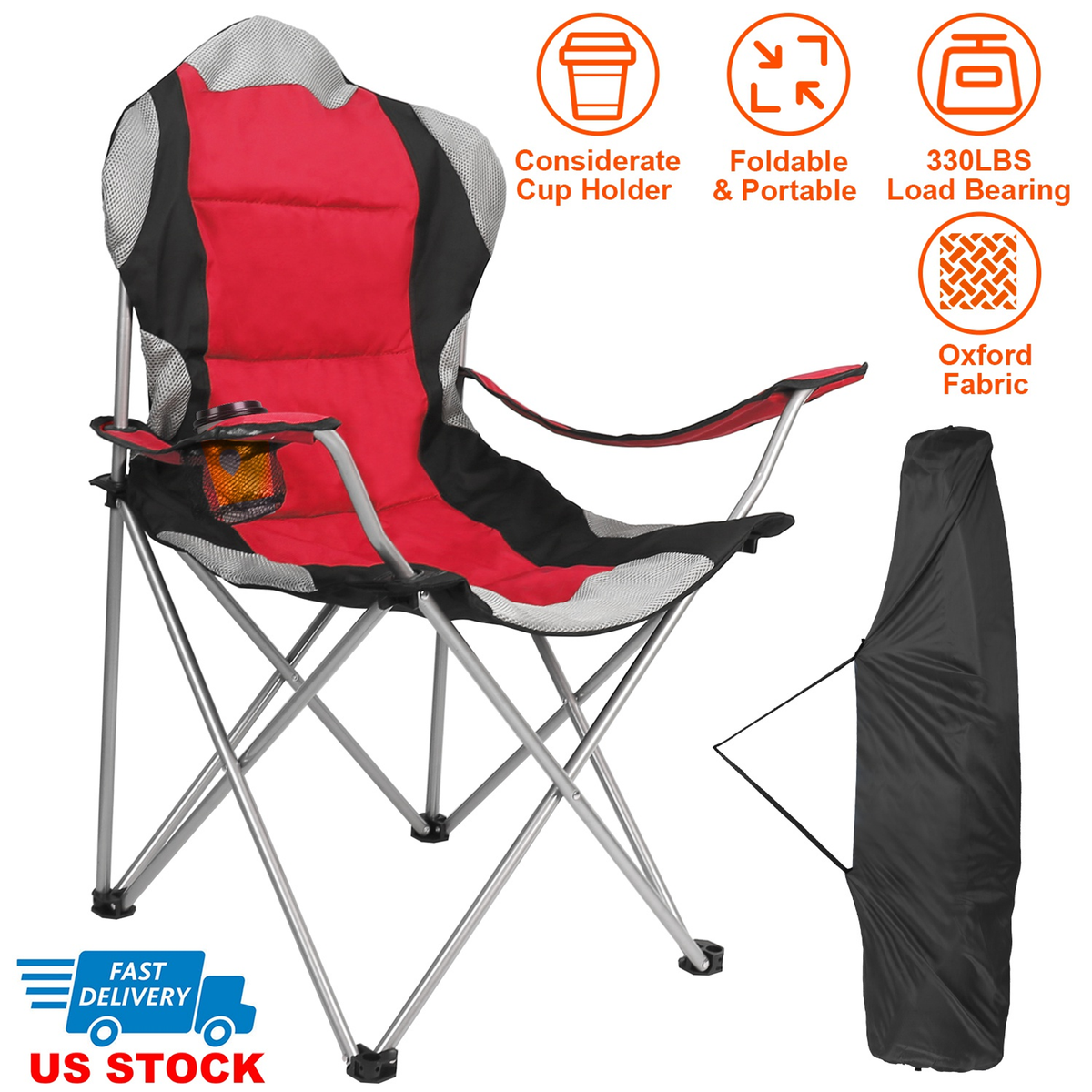 Heavy Duty Foldable Steel Camping Chair (Red)
