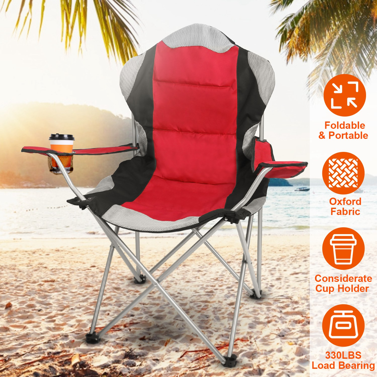 Heavy Duty Foldable Steel Camping Chair (Red)