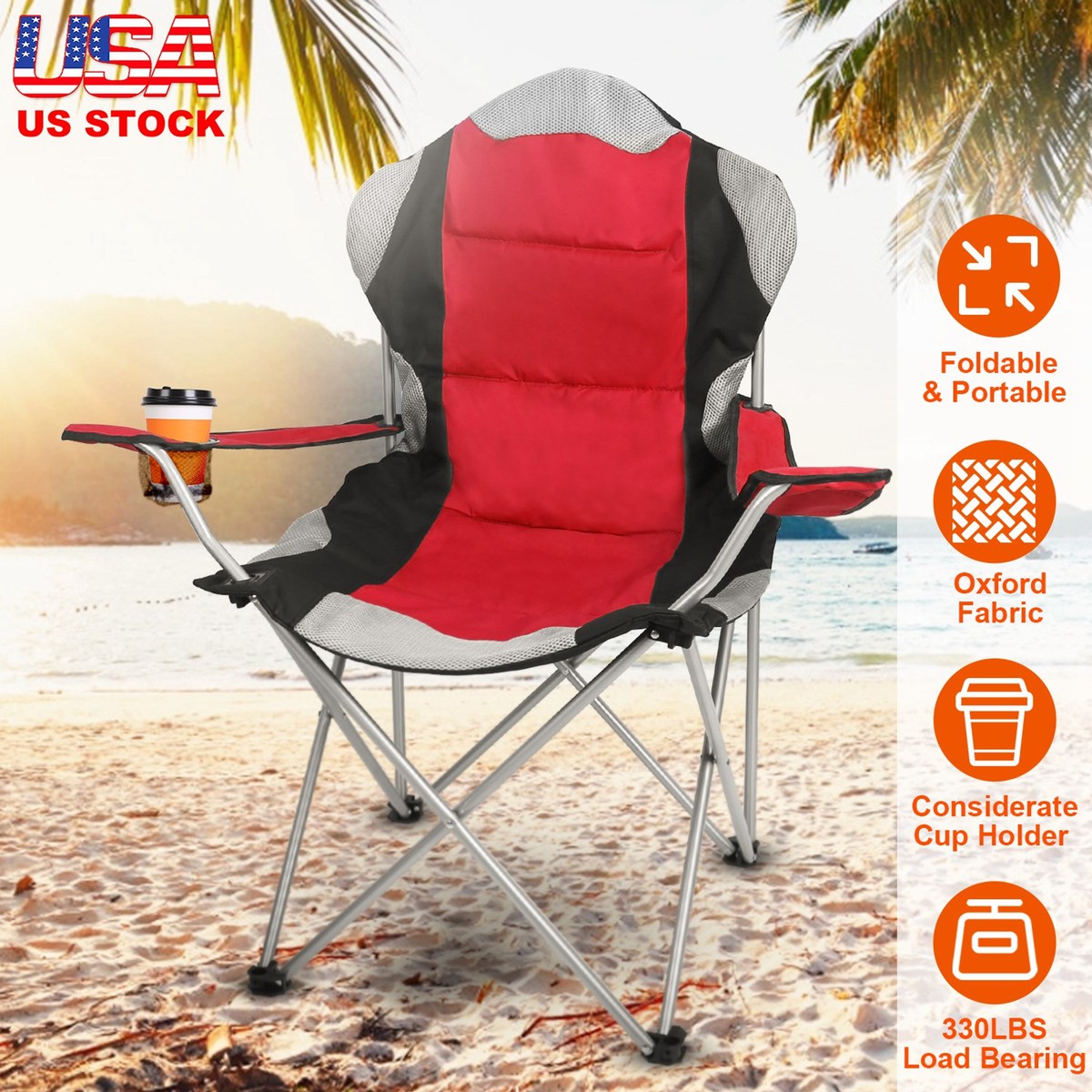 Heavy Duty Foldable Steel Camping Chair (Red)
