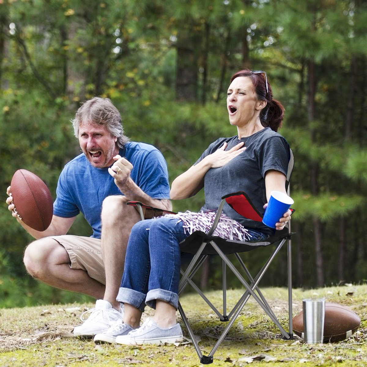 Heavy Duty Foldable Steel Camping Chair (Red)