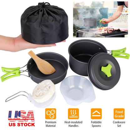 9-Piece Camping Cookware Set with Nonstick Pot and Pan