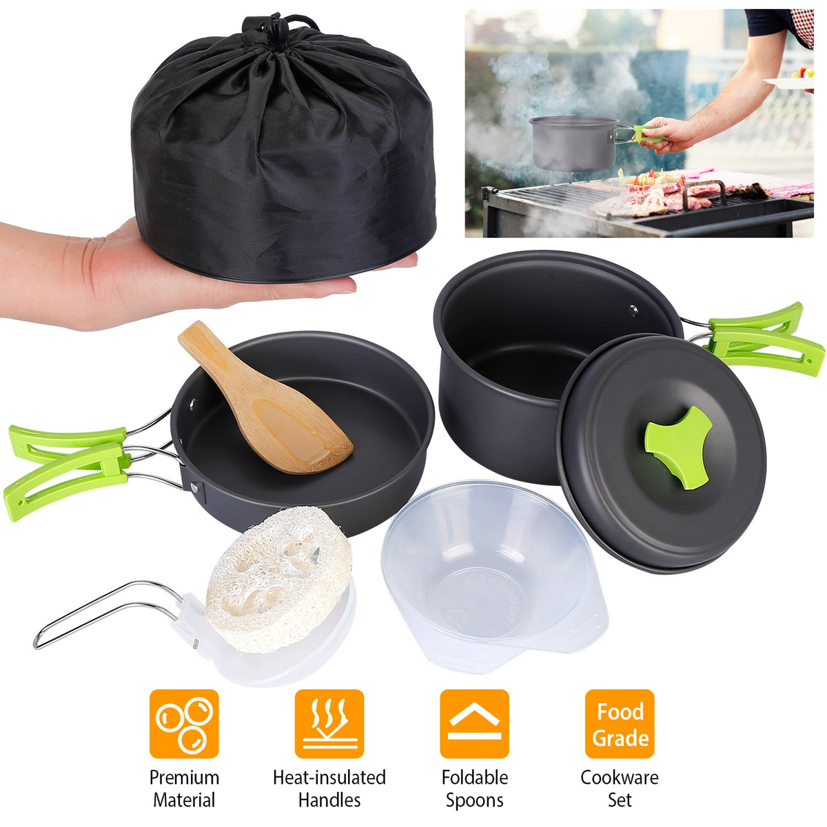 9-Piece Camping Cookware Set with Nonstick Pot and Pan