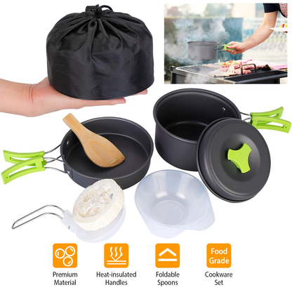 9-Piece Camping Cookware Set with Nonstick Pot and Pan