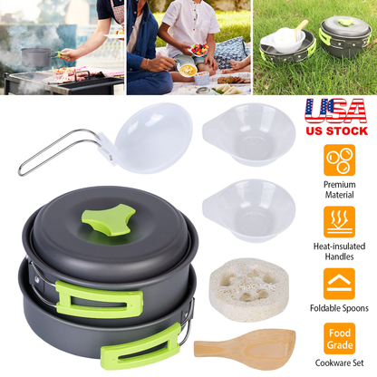 9-Piece Camping Cookware Set with Nonstick Pot and Pan
