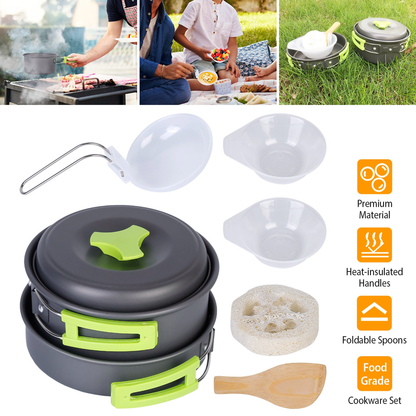 9-Piece Camping Cookware Set with Nonstick Pot and Pan