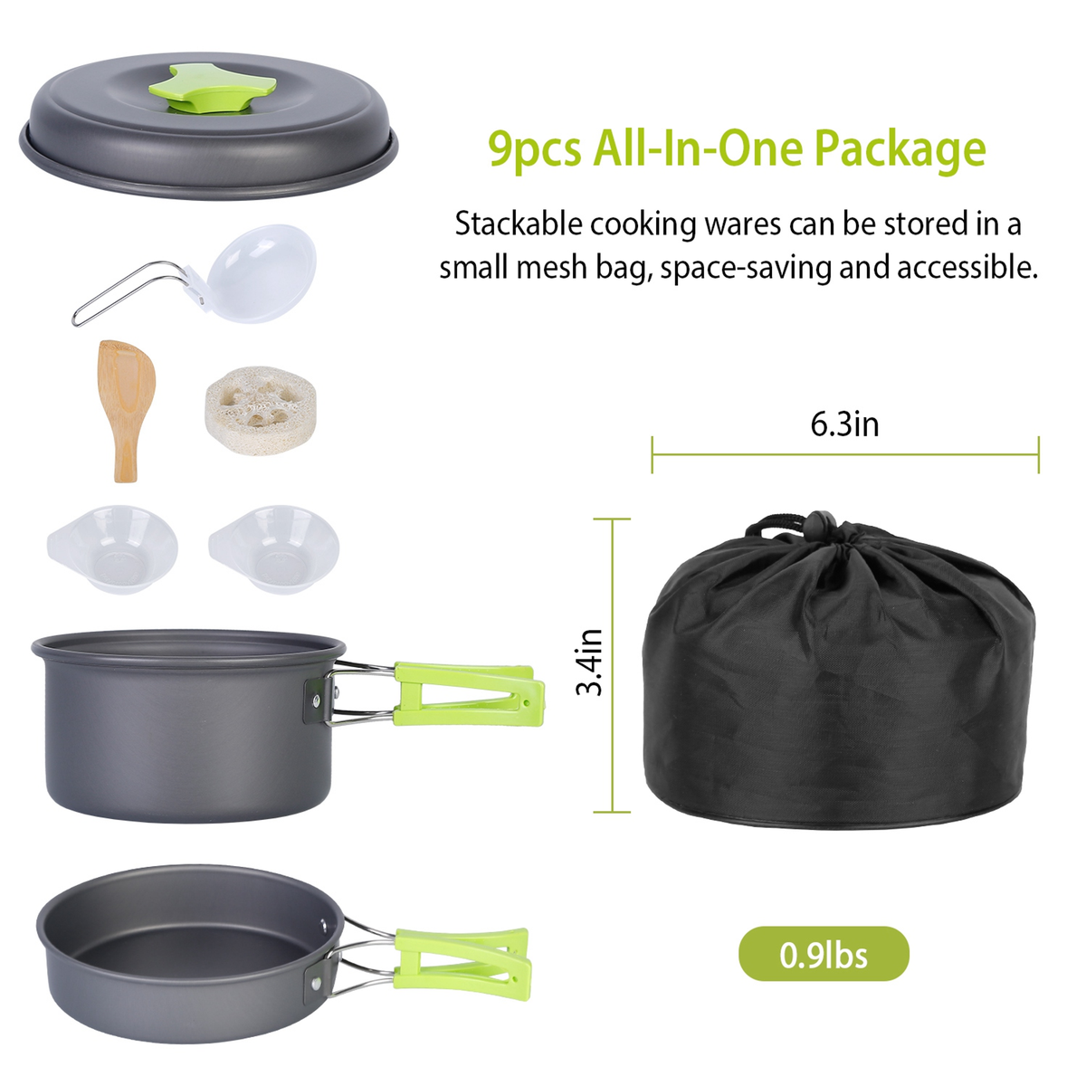 9-Piece Camping Cookware Set with Nonstick Pot and Pan